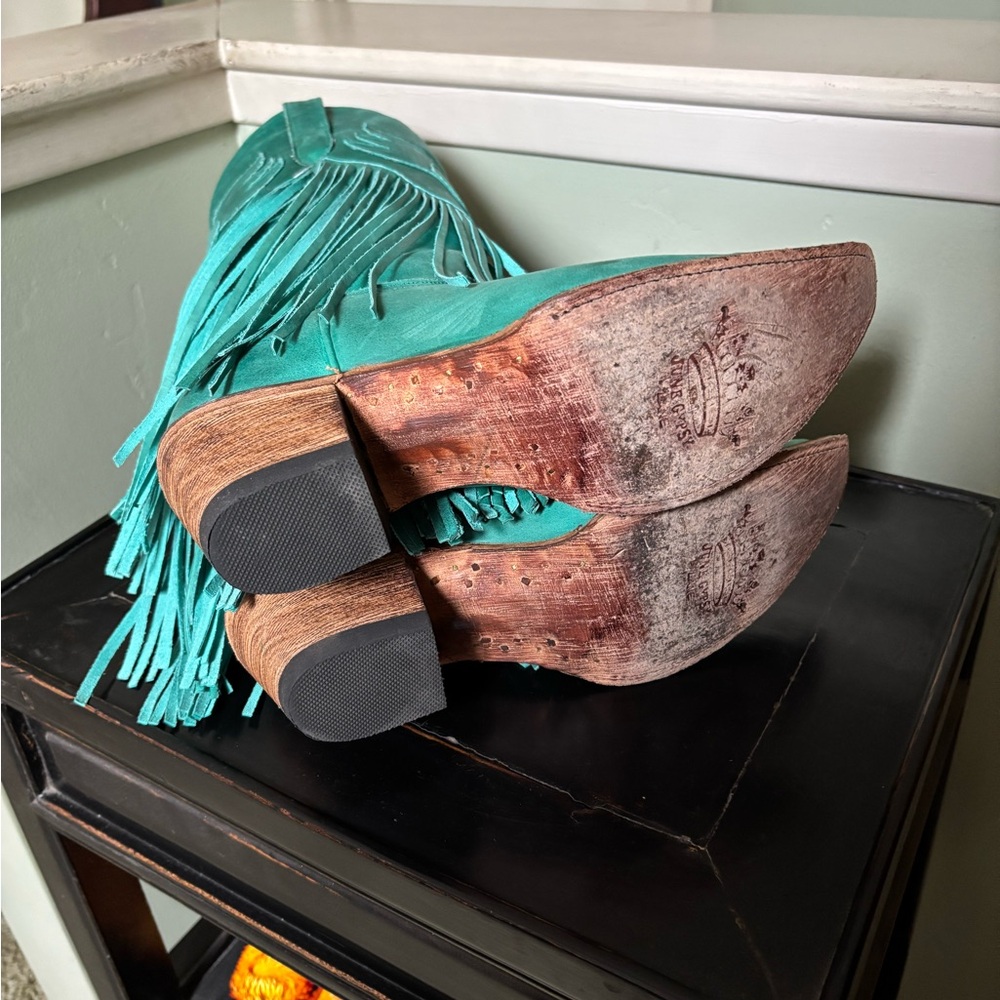 Lane Turquoise Fringe Cowboy Boots - Picture 13 of 15